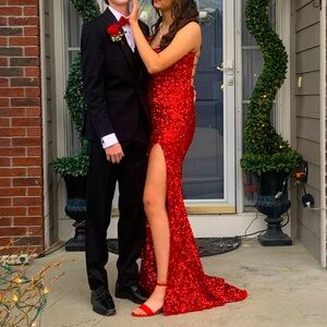 Amarra Red Sequin Prom Dress